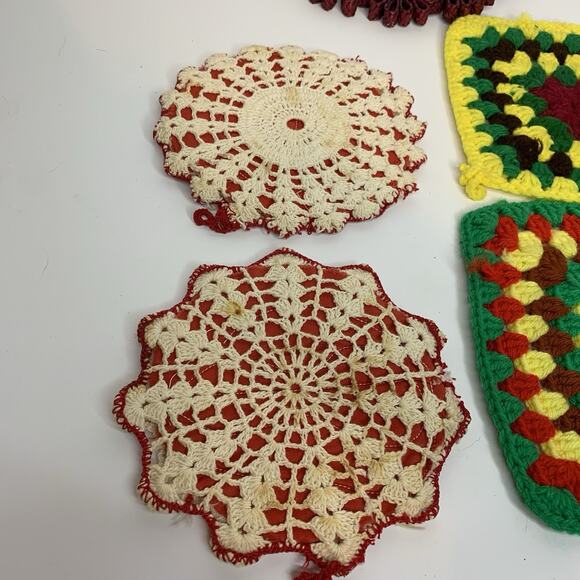 5 Vintage Trivets Crochet Wicker Granny Square Handmade - Picture 7 of 9